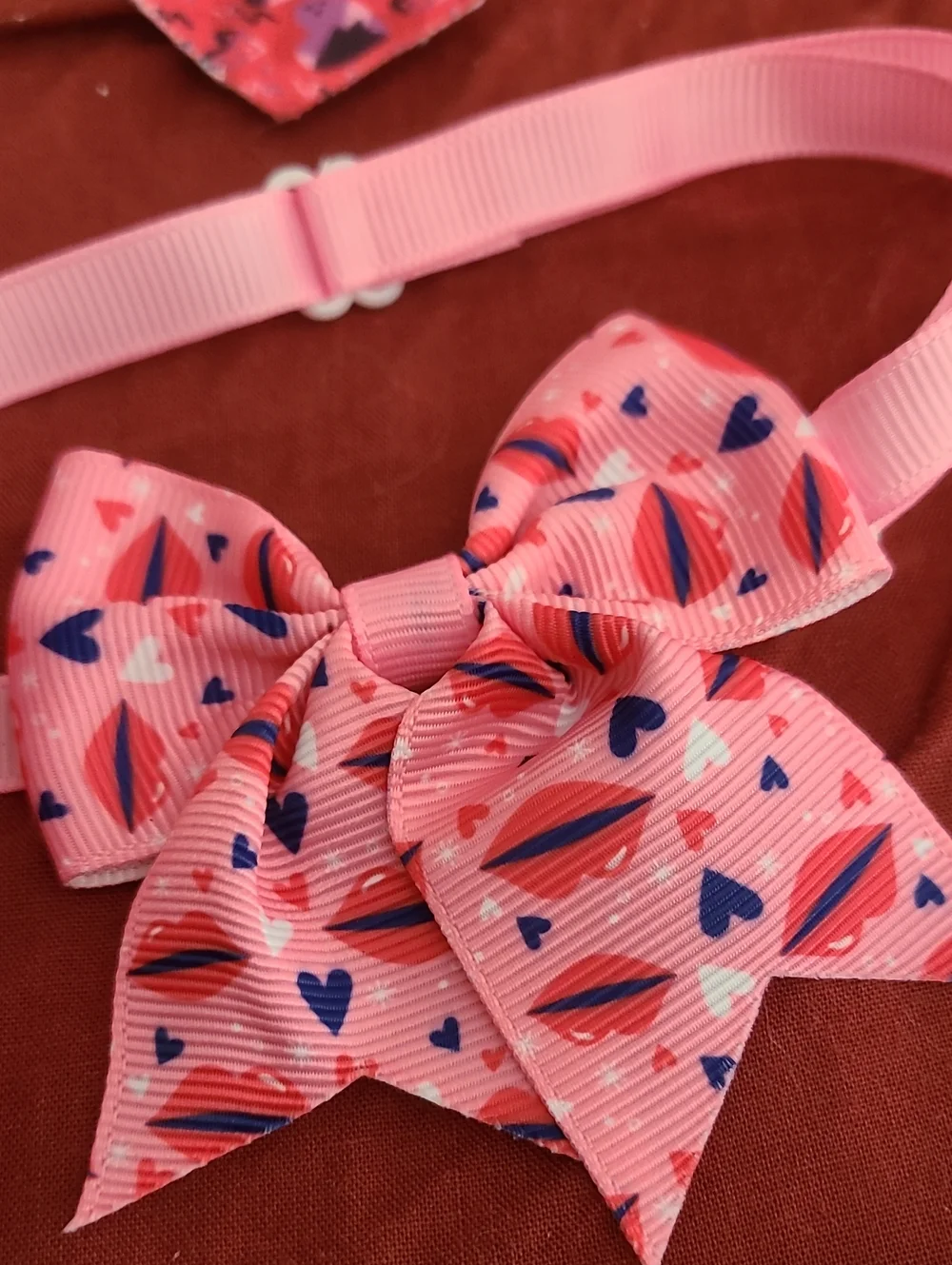 Pet Heart Print Bow & Tie Collar Accessories Set - Pink, Red, Orange